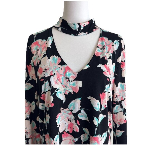 Kaari Blue 1X Boho Floral Bell Sleeve Keyhole Indie Festival Dress Black Pink - Picture 1 of 15